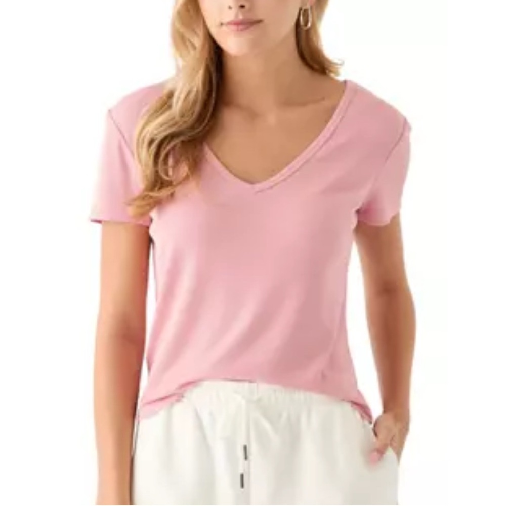 Olive + Oak Pink ribbed V-Neck casual Top